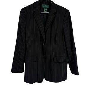 Lauren Ralph Lauren Women’s Wool Blazer Black Pinstripe 2 Button Size 16